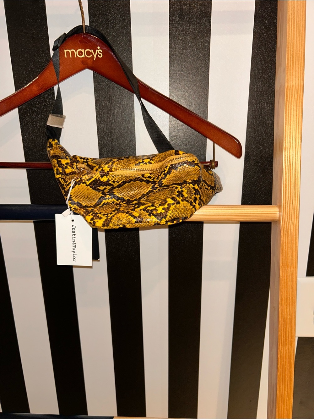 Shop the look…Justin & Taylor Yellow & Black Snake-Print Mini Belt Bag - Picture 4 of 5